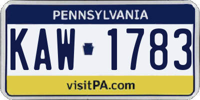 PA license plate KAW1783