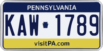 PA license plate KAW1789