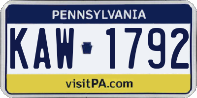 PA license plate KAW1792