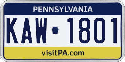PA license plate KAW1801