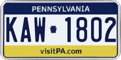 PA license plate KAW1802