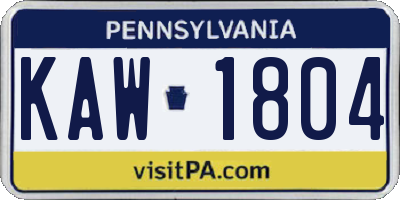 PA license plate KAW1804