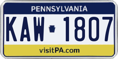 PA license plate KAW1807
