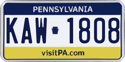 PA license plate KAW1808