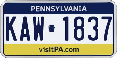 PA license plate KAW1837