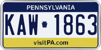 PA license plate KAW1863