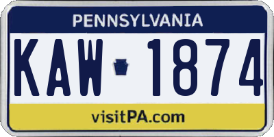 PA license plate KAW1874