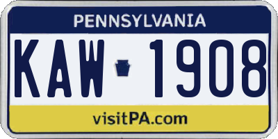 PA license plate KAW1908