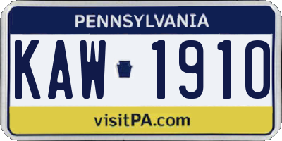 PA license plate KAW1910