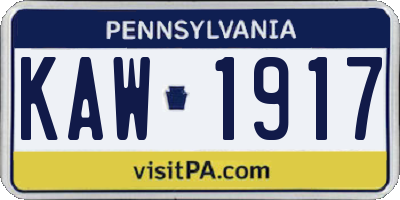PA license plate KAW1917