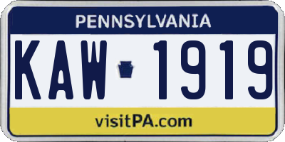 PA license plate KAW1919