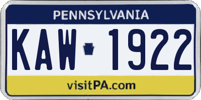 PA license plate KAW1922