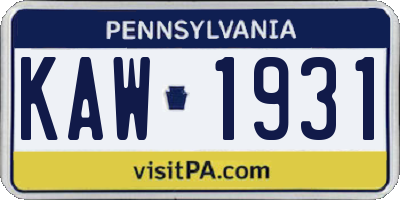 PA license plate KAW1931