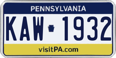 PA license plate KAW1932