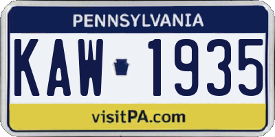 PA license plate KAW1935