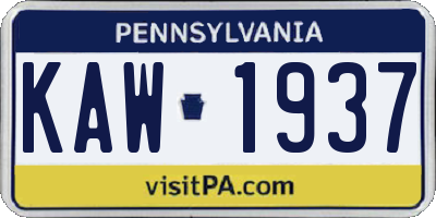 PA license plate KAW1937