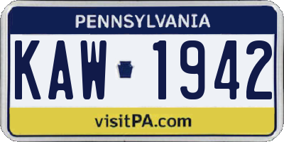 PA license plate KAW1942