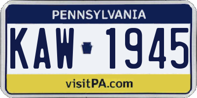 PA license plate KAW1945