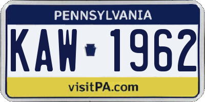 PA license plate KAW1962
