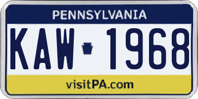 PA license plate KAW1968