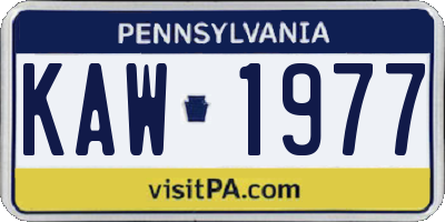PA license plate KAW1977