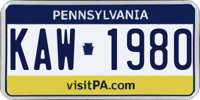 PA license plate KAW1980