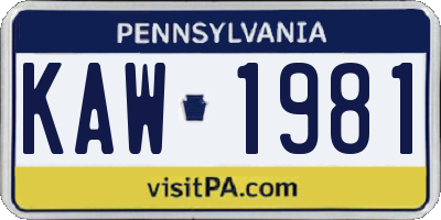 PA license plate KAW1981