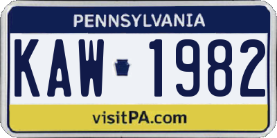PA license plate KAW1982