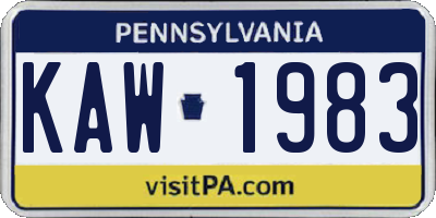 PA license plate KAW1983