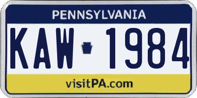 PA license plate KAW1984