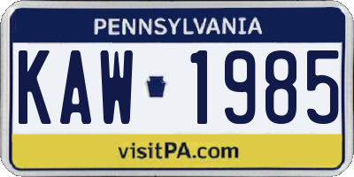 PA license plate KAW1985