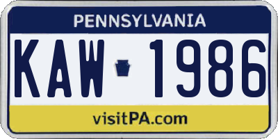 PA license plate KAW1986
