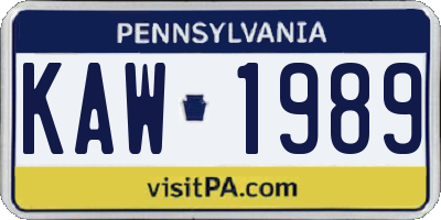PA license plate KAW1989