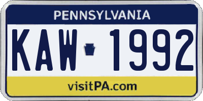 PA license plate KAW1992