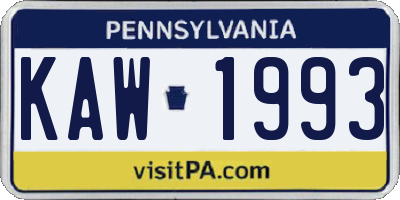PA license plate KAW1993