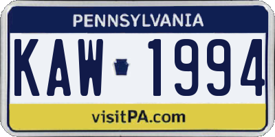 PA license plate KAW1994