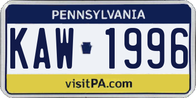 PA license plate KAW1996