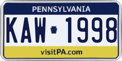 PA license plate KAW1998