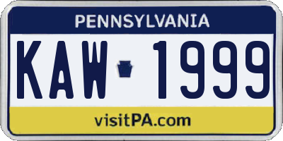 PA license plate KAW1999