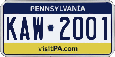 PA license plate KAW2001
