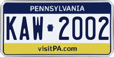 PA license plate KAW2002