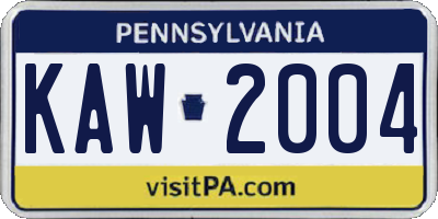 PA license plate KAW2004