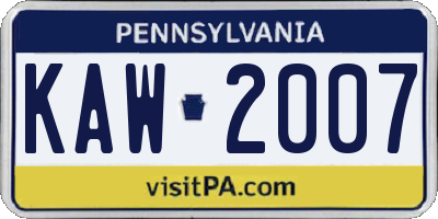 PA license plate KAW2007