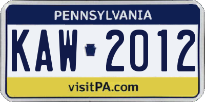 PA license plate KAW2012