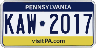 PA license plate KAW2017