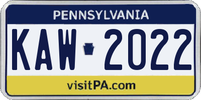 PA license plate KAW2022