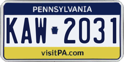 PA license plate KAW2031