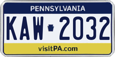 PA license plate KAW2032
