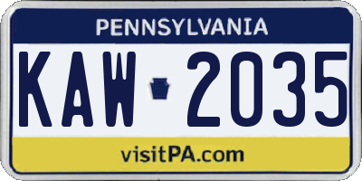 PA license plate KAW2035