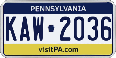 PA license plate KAW2036